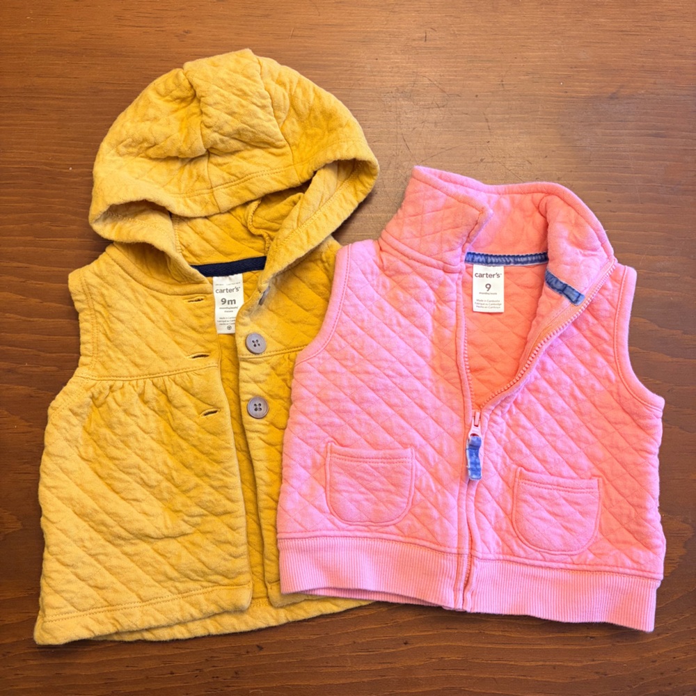 Carter's Yellow and Pink Quilted Vests